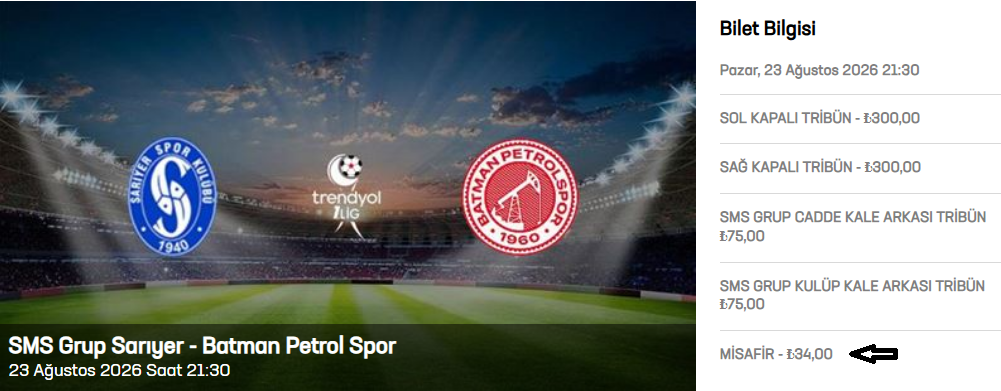 Sarıyer Petrolspor Bilet