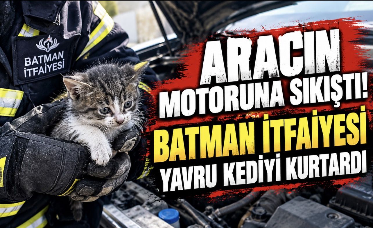 Batman’da Araç Motorunda Mahsur Kalan Yavru Kedi Kurtarıldı
