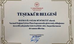 Sağlık Bakanlığından Batman'a Teşekkür Belgesi
