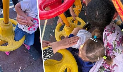 Oyun parkında ayağını oyun aletine sıkıştırdı
