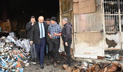 Yeni Sanayi Sitesi’nde Yangın Sonrası Vali Canalp işyerini inceledi