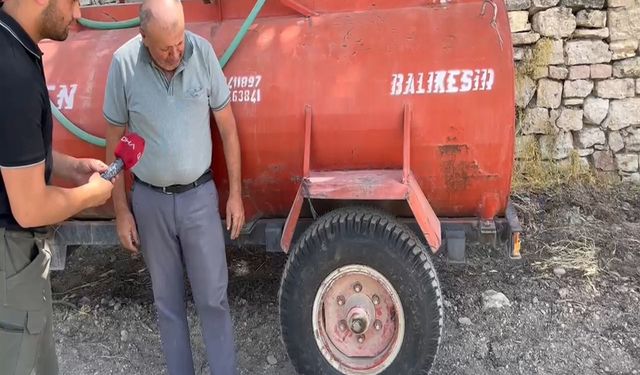 Patlak lastikle yangın bölgesine su taşıyan çiftçiye, iş insanı su tankeri hediye etti