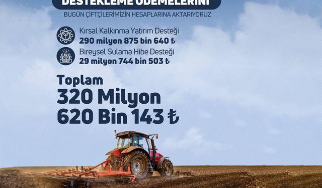 Çiftçilere 320,6 milyon liralık destekleme ödemesi yapıldı