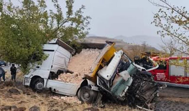 İki kamyon çarpıştı: 1 ölü, 1 ağır yaralı