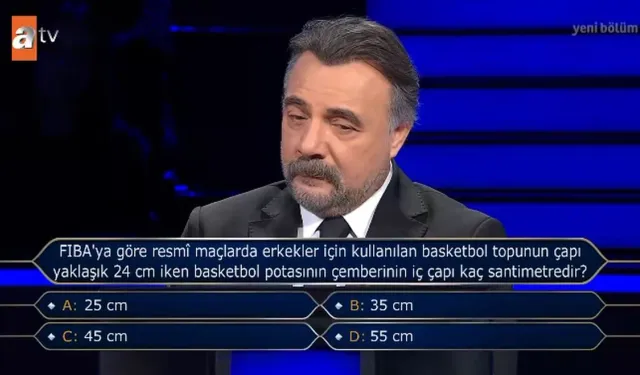 FIBA'ya göre resmî maçlarda erkekler için kullanılan basketbol topunun çapı yaklaşık 24 cm iken basketbol potasının çemberinin iç çapı kaç santimetred?