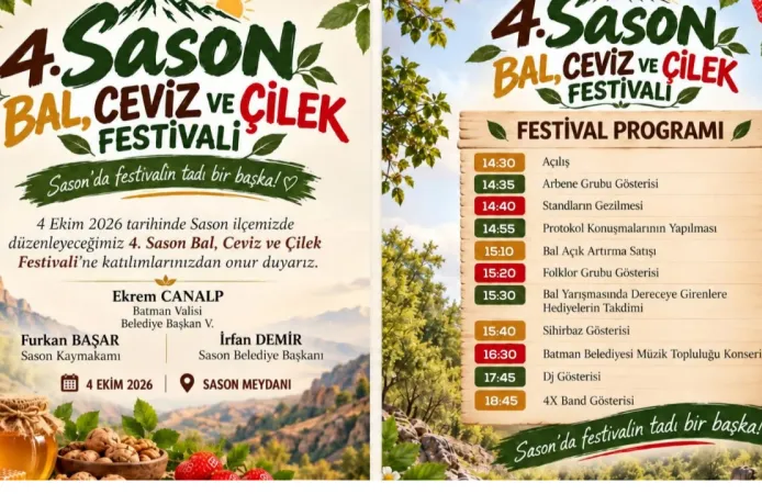 Sason’da Festival Günü! Bal, Ceviz ve Çilek İçin Geri Sayım Sona Erdi