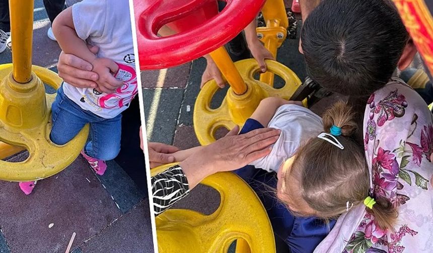 Oyun parkında ayağını oyun aletine sıkıştırdı