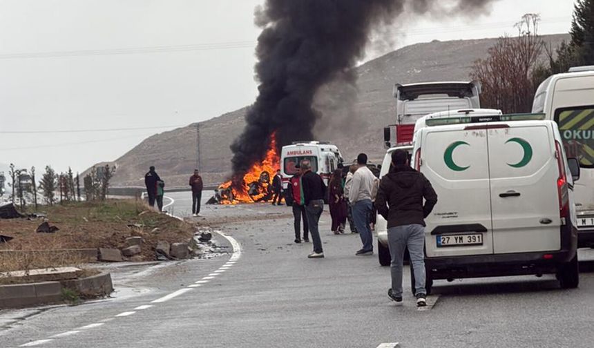 Takla Atan Otomobil Alevlere Teslim Oldu, 2 Ağır Yaralı
