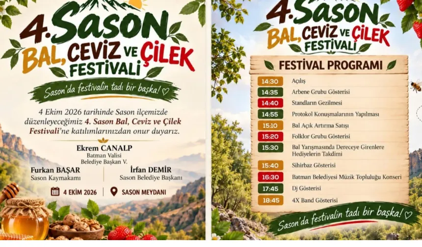 Sason’da Festival Günü! Bal, Ceviz ve Çilek İçin Geri Sayım Sona Erdi