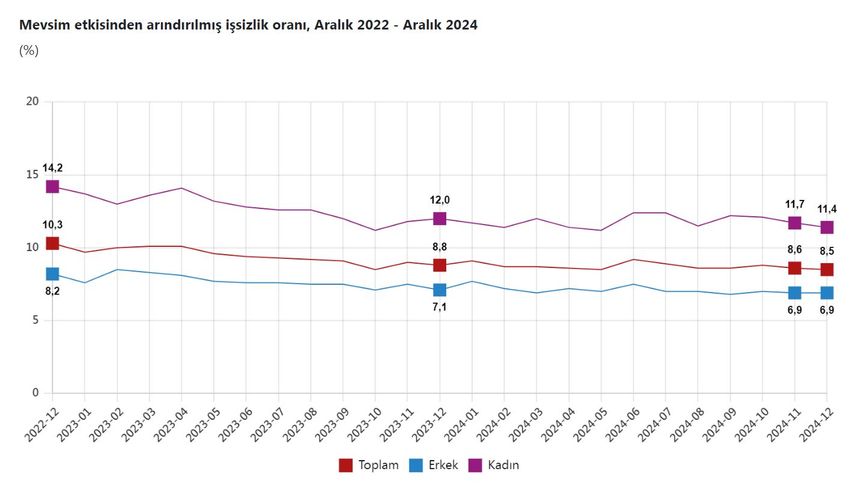 Aralık ayında işsizlik oranı yüzde 8,5 oldu