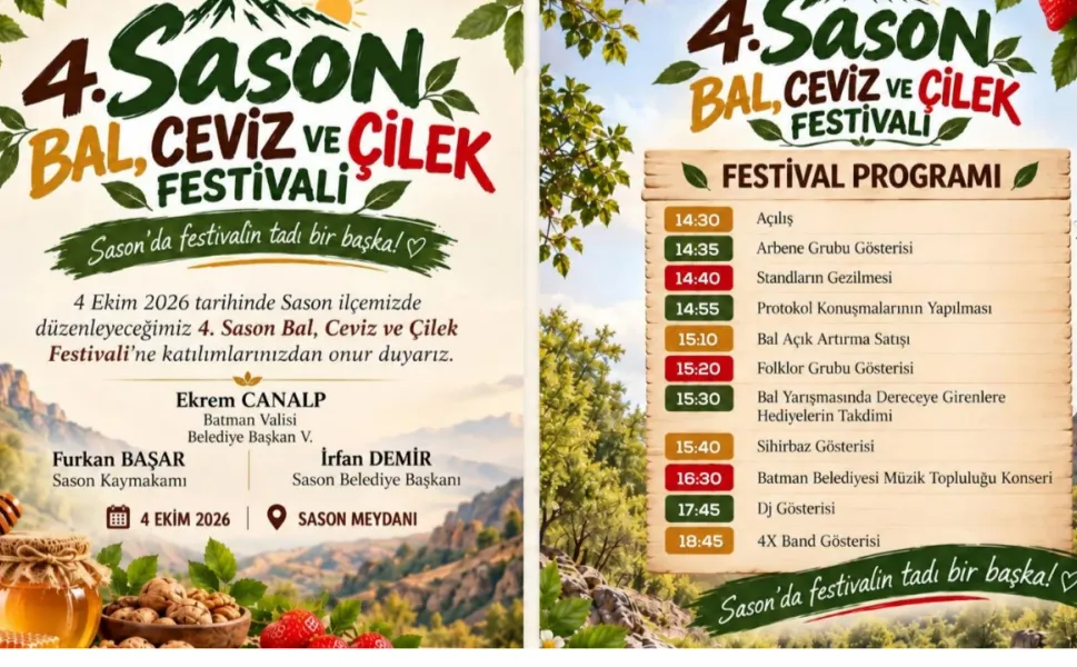 Sason’da Festival Günü! Bal, Ceviz ve Çilek İçin Geri Sayım Sona Erdi